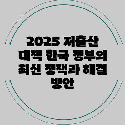 2025 저출산 대책: 한국 정부의 최신 정책과 해결 방안