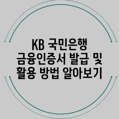 KB 국민은행 금융인증서 발급 및 활용 방법 알아보기