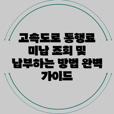 고속도로 통행료 미납 조회 및 납부하는 방법 완벽 가이드