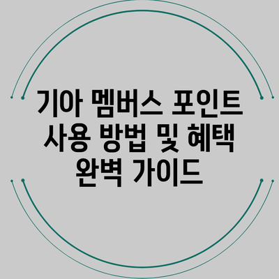 기아 멤버스 포인트 사용 방법 및 혜택 완벽 가이드