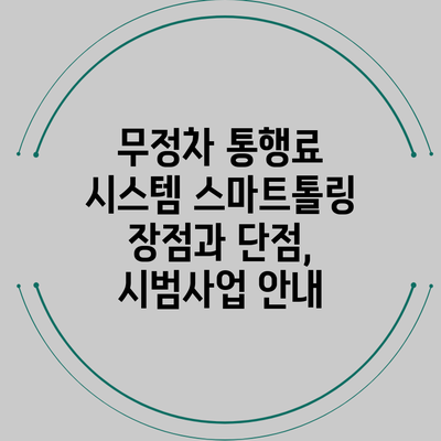 무정차 통행료 시스템 스마트톨링: 장점과 단점, 시범사업 안내