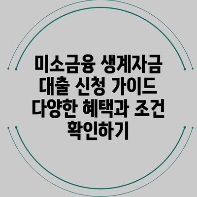 미소금융 생계자금 대출 신청 가이드 | 다양한 혜택과 조건 확인하기