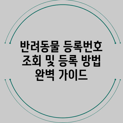 반려동물 등록번호 조회 및 등록 방법 완벽 가이드