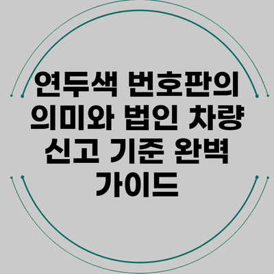 연두색 번호판의 의미와 법인 차량 신고 기준 완벽 가이드