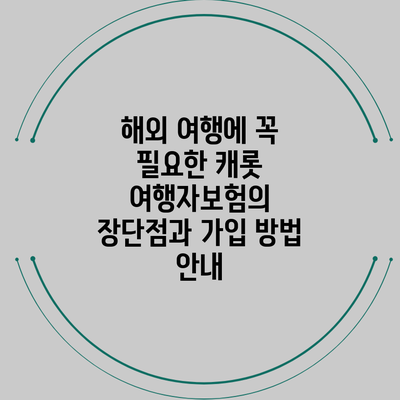 해외 여행에 꼭 필요한 캐롯 여행자보험의 장단점과 가입 방법 안내
